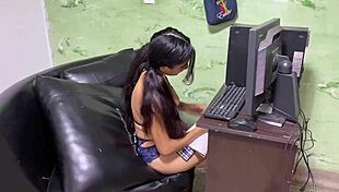 Teen licks big black cock for grades