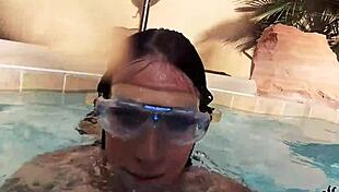 Brunette mature star Sofie Marie has a great naked pool masturbation scene