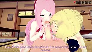 Sakura and Tsunade in a threesome from Naruto