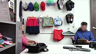 Kleptomaniac Blonde Begs for Officer's Hard Cock in Office Scandal