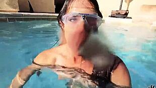 Brunette mature star Sofie Marie has a great naked pool masturbation scene