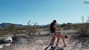 Blonde Couple Has Rough Sex On The Side Of The Road In Desert