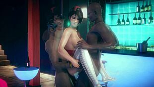 Honey Select 2 solo MFM threesome with Zack, Momiji, and Diego by the pool