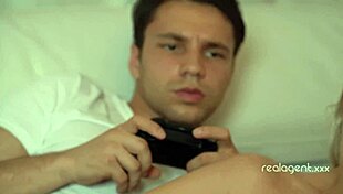 blonde babe angelika grays fucks her boyfriend while he plays video game