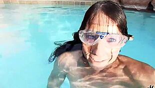 Brunette mature star Sofie Marie has a great naked pool masturbation scene