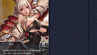 Rin jerks dick in kinky anime game