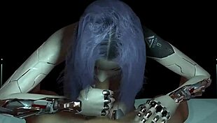 robot girl gives pov handjob in cyberpunk parody