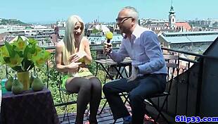 Holy crap, this teen sucks dick before getting banged by old man!