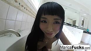 Marica Hase intensely masturbates in self-shot solo. Japanese starlet exposes tits and ass.