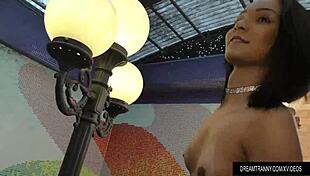 Brunette Transsexual Hanna Rios Strips Down, Showing Her Body and Dick While Bathing.