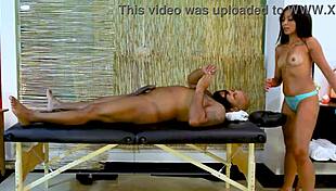 Naughty Girl Gives Footjob Massage To Black Guy! Cum In Mouth And On Pretty Feet!