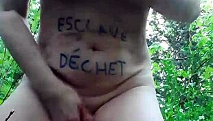 slave girl masturbates outdoors in forest bdsm