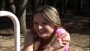 Petite Teen Flashes Panties Outside For Playful Fun