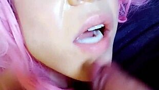 Swallowing that big cock with my big tits