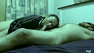 becky ties him up, blindfolds him, and teases with a slow blowjob