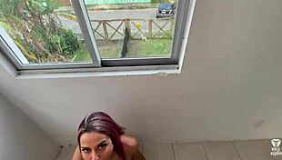 novinha flashes pussy at window for ex to see 😏 complete in red and sheer.