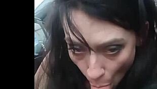 girl gives road head outdoor deepthroat blowjob public