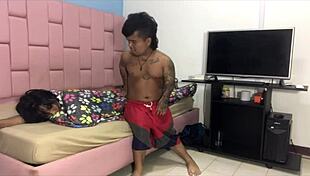 the dwarf says let me massage you then fucks the brunette until creampie