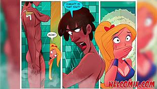 in this hentai basketball game, college perverts chase blonde teen with big cocks