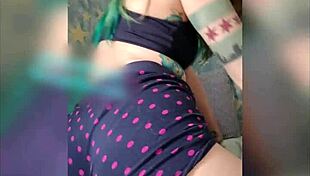 wet messy pillow ride with vibrator, horny tattooed babe