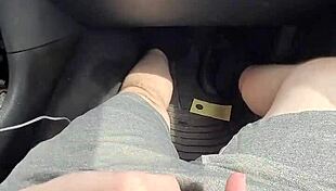 Girlfriend gives handjob in public car, ending with cum in mouth