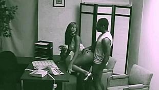Black couple rushes to fuck secretly at the office, bent over for blowjob and hardcore pounding