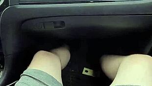 Girlfriend gives handjob in public car, ending with cum in mouth