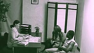 Black couple rushes to fuck secretly at the office, bent over for blowjob and hardcore pounding