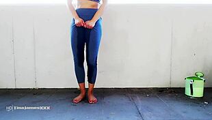 asian tina locked out on balcony desperate to pee