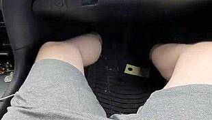 Girlfriend gives handjob in public car, ending with cum in mouth