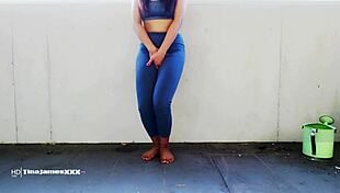 asian tina locked out on balcony desperate to pee