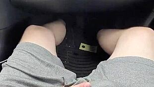Girlfriend gives handjob in public car, ending with cum in mouth