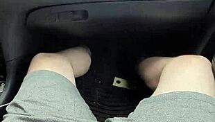 Girlfriend gives handjob in public car, ending with cum in mouth