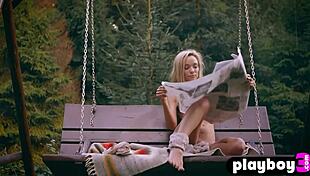 petite blonde milf zhenya belaya poses outdoor with ripped clothes