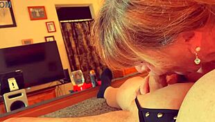 Granny Velma Dinkley gives a close-up blowjob in POV costume play