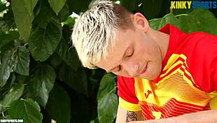 first time with my kinky soccer pal, tattooed gay blowjob and bareback monster cock 😏