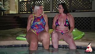Sexy Pawgs Virgo And Big Booty Friends Perform Cunilingus And Muff Diving On Each Other Poolside In Threesome.