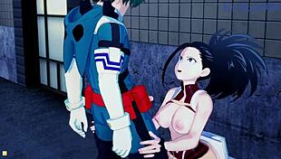 I cant believe mina ashido and momo yaoyorozu and izuku midoriya having intense sex in my hero academia hentai