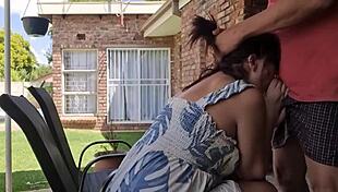 Sucking His Cock in Dress Outdoors