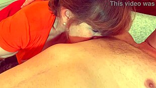 Granny Velma Dinkley gives a close-up blowjob in POV costume play