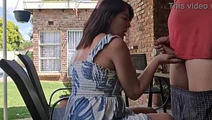 Sucking His Cock in Dress Outdoors