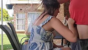 Sucking His Cock in Dress Outdoors