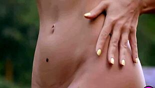 petite blonde milf zhenya belaya poses outdoor with ripped clothes