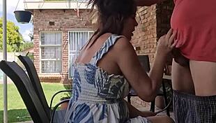 Sucking His Cock in Dress Outdoors