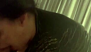 In hotel room, a well endowed black man gets his wet and wild blowjob from a busty Latina