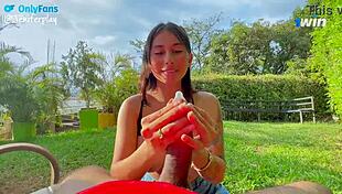 Colombian Couple Fucks Outdoors In Public Park, Removing Condom For Facial And Squirting