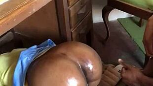 Ebony Teen Gets Nasty Creampie Under Study Room Table