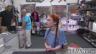 Little Redhead Seduces and Fucks for Cash in Pawnshop Office
