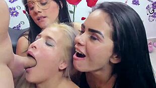 can three girls handle one big cock blowjob?