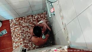 Kinky french amateur masturbates under shower for voyeur